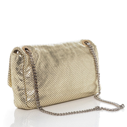 Chanel Metallic Crackled Calfskin Perforated Large Drill Flap Gold 3 of 9