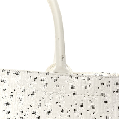 Christian Dior Calfskin Perforated Oblique Medium Book Tote White Blue 10 of 10