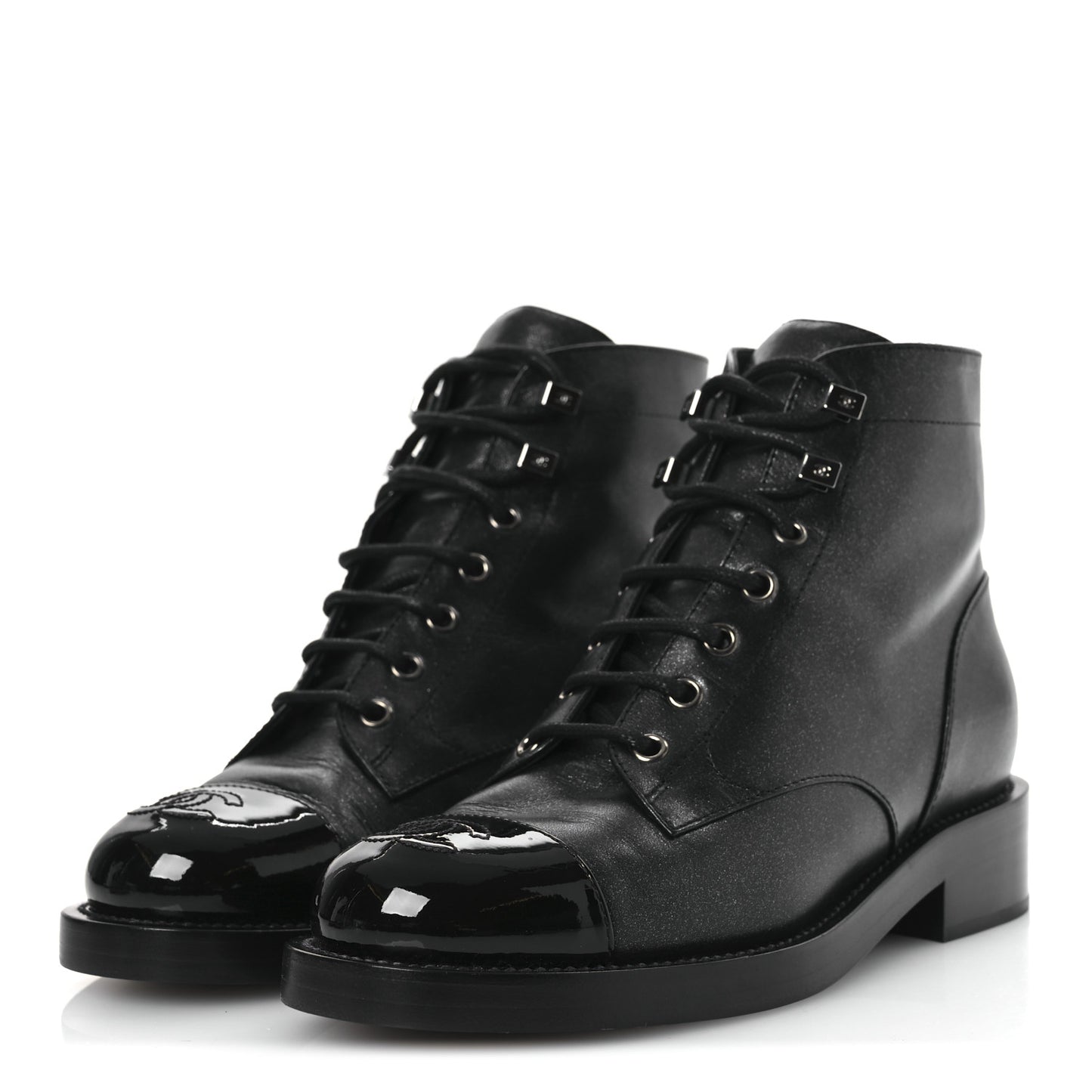 Calfskin Lace Up CC Combat Boots 37 Black