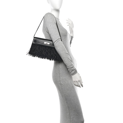 Hermes Chevre Chamkila Ostrich Feather Kelly Elan Folie Black 2 of 10