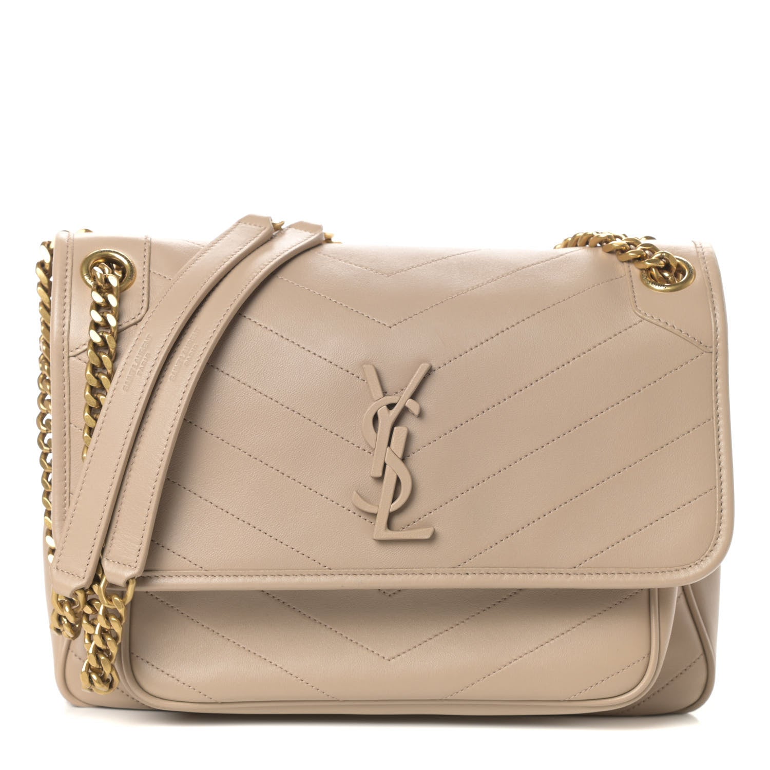 Saint Laurent Lambskin Matelasse Monogram Medium Niki Chain Satchel Dark Beige 1 of 9