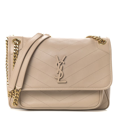 Saint Laurent Lambskin Matelasse Monogram Medium Niki Chain Satchel Dark Beige 1 of 9