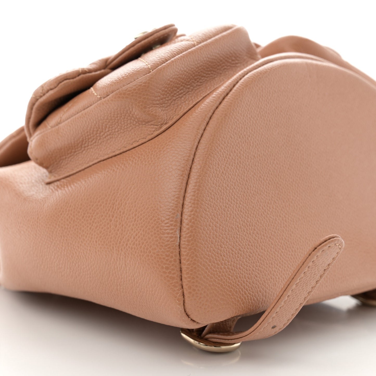 Shiny Caviar Quilted Medium Duma Pockets Drawstring Backpack Dark Beige