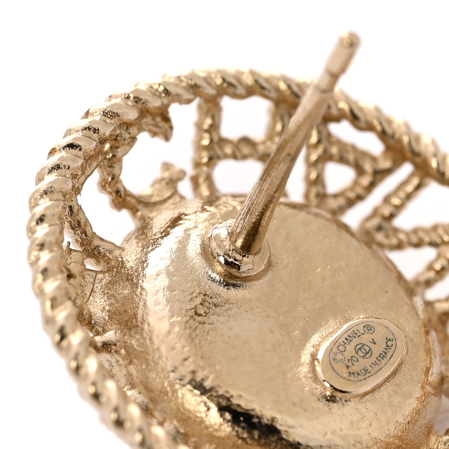 Pearl CC Round Rope Logo Earrings Gold