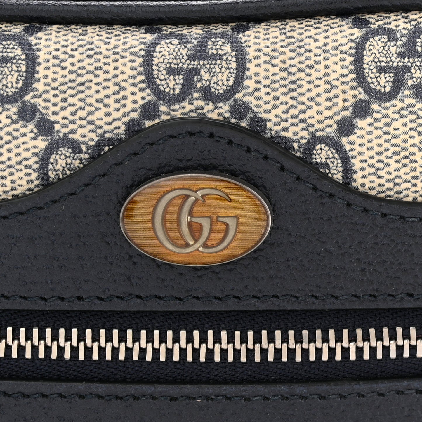 GG Supreme Monogram Textured Dollar Calfskin Web Mini Ophidia Shoulder Bag Beige Blue