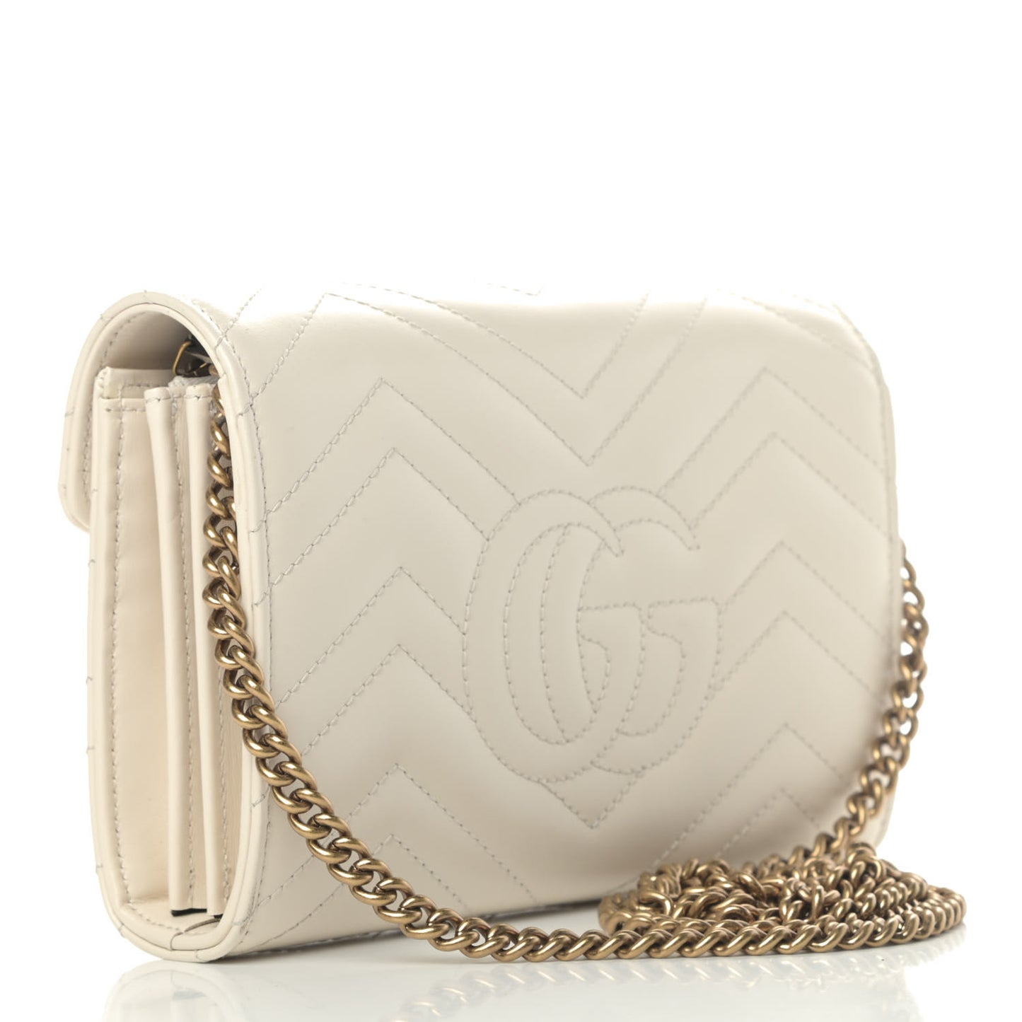 Calfskin Matelasse GG Marmont Chain Wallet Mystic White