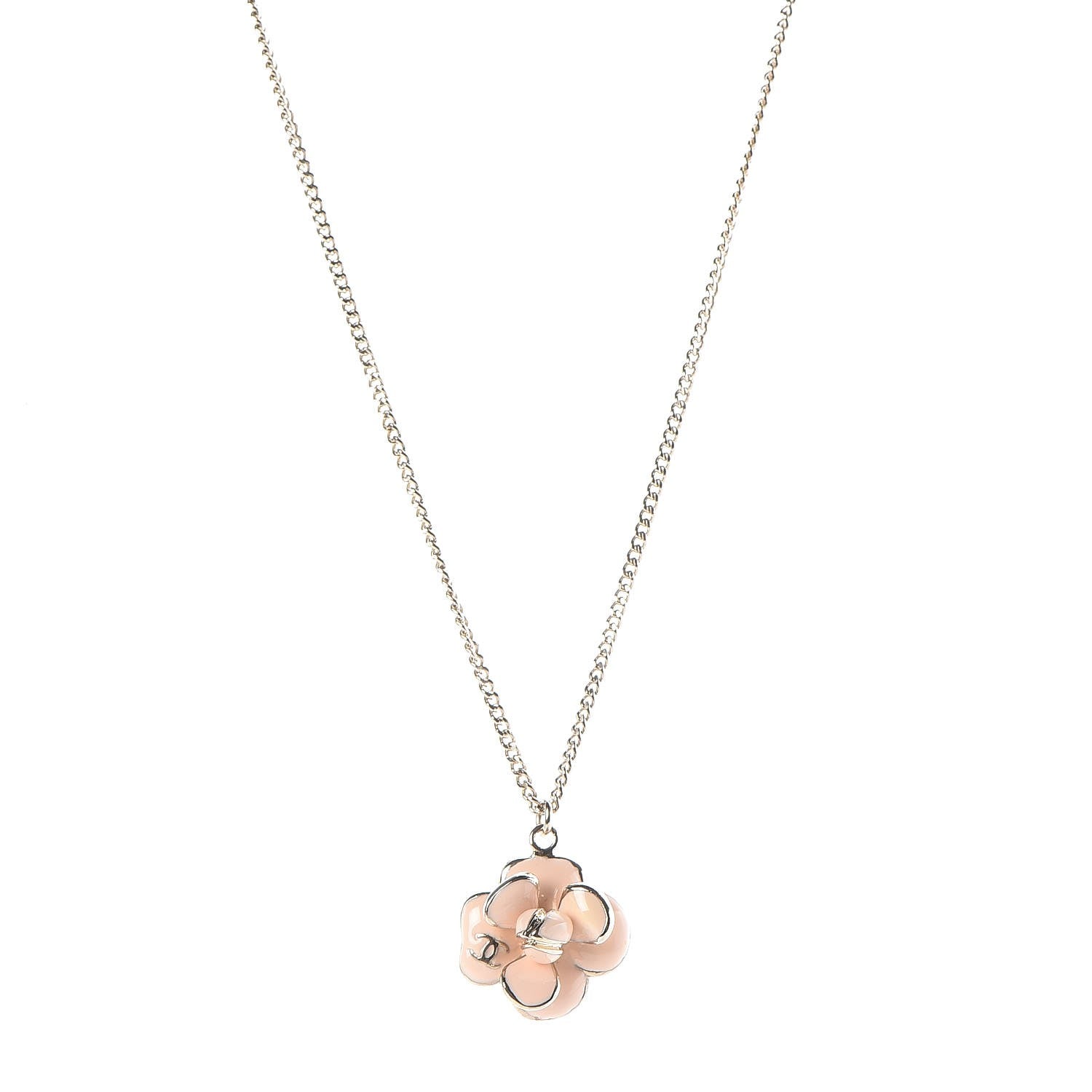 Chanel Enamel CC Camellia Pendant Necklace Gold Pink 1 of 6