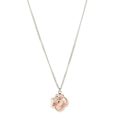 Chanel Enamel CC Camellia Pendant Necklace Gold Pink 1 of 6