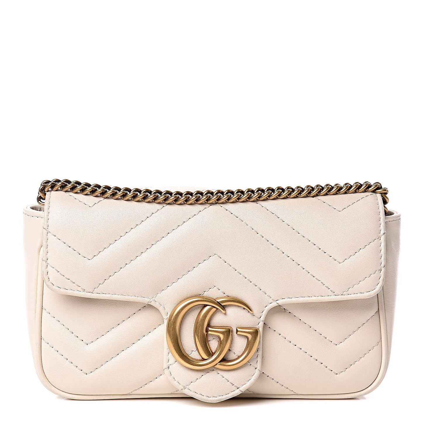 Calfskin Matelasse Super Mini GG Marmont Shoulder Bag White