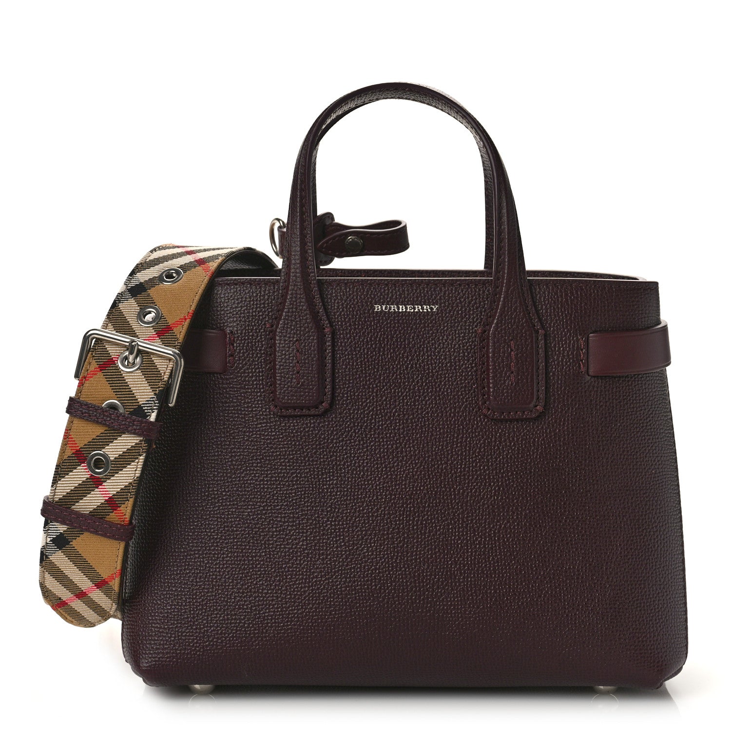 Burberry Derby Calfskin House Check Small Banner Tote Mahogany Red 1 of 9