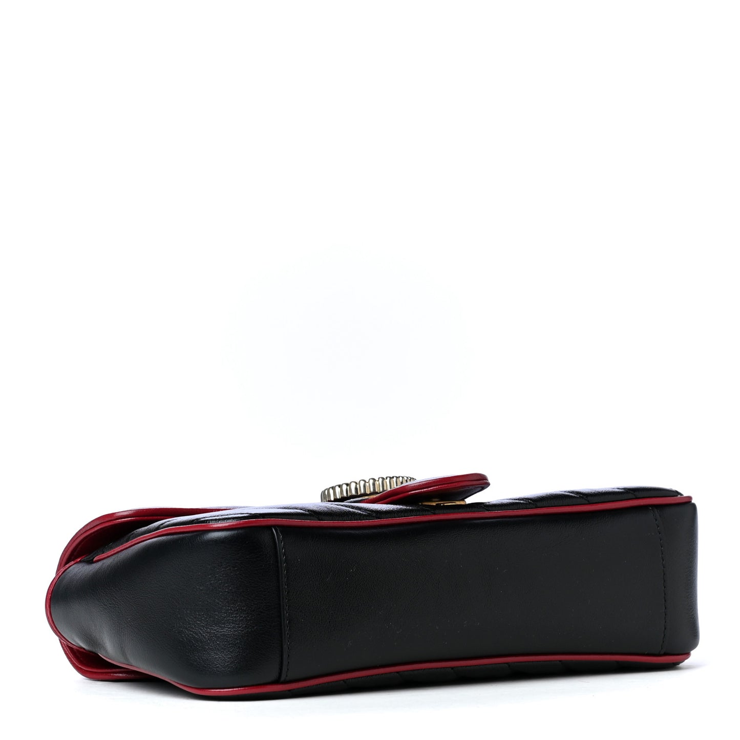 Vintage Effect Calfskin Matelasse Diagonal Small Torchon GG Marmont Shoulder Bag Black Romantic Cherry