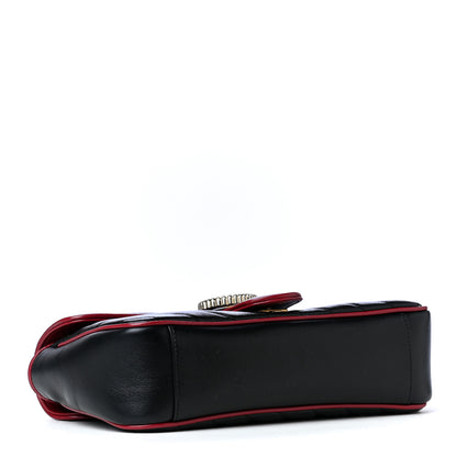 Gucci Vintage Effect Calfskin Matelasse Diagonal Small Torchon GG Marmont Shoulder Bag Black Romantic Cherry 3 of 4