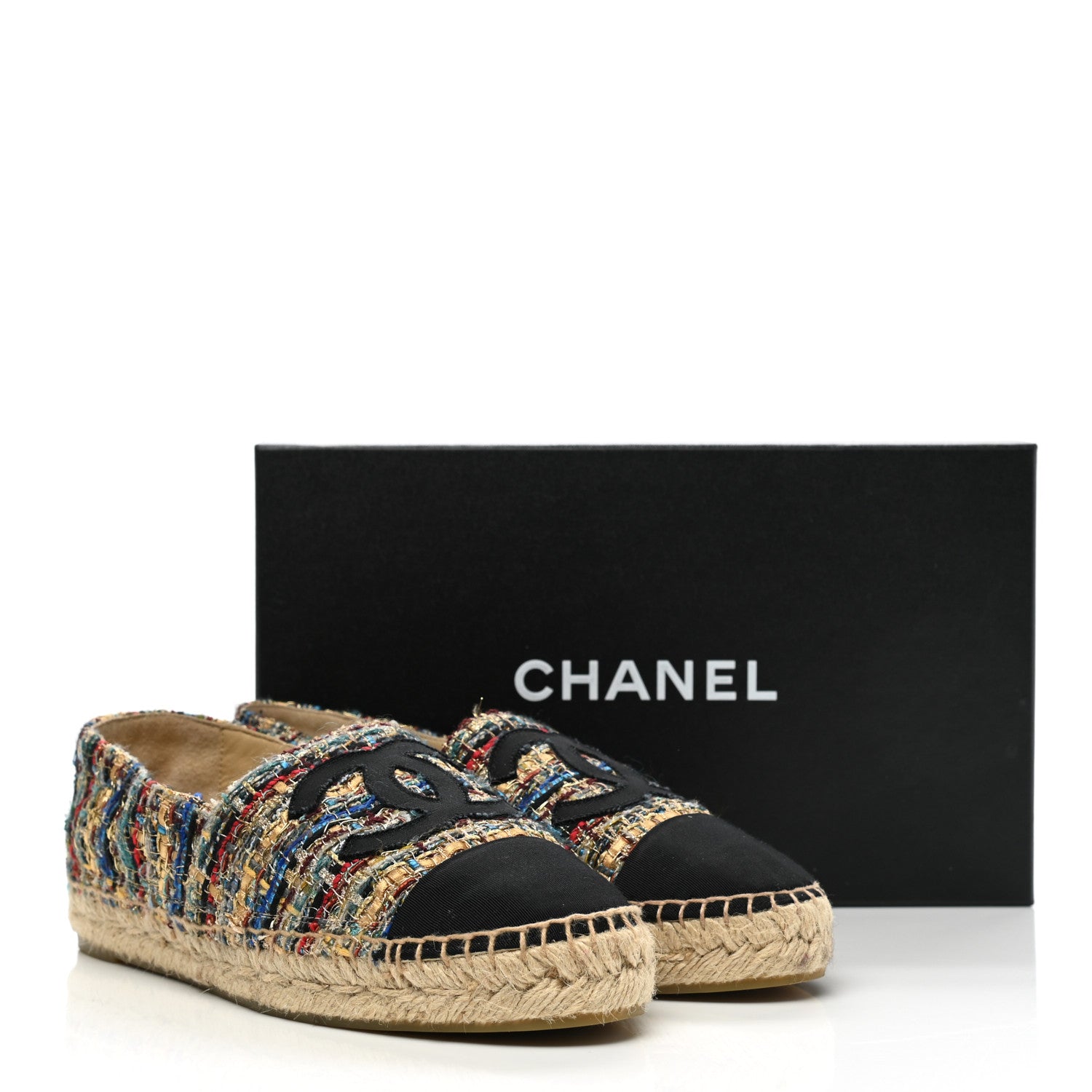 Chanel Tweed Grosgrain CC Espadrilles 39 Multicolor Black 12 of 12