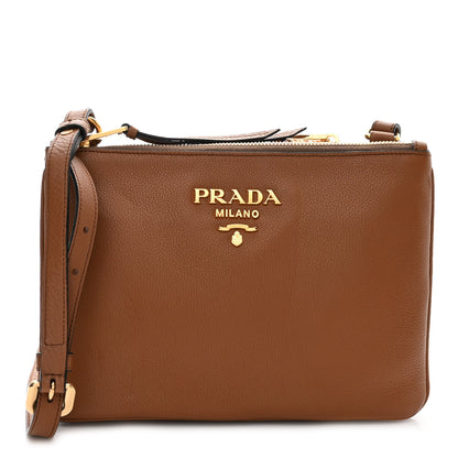 Prada Vitello Phenix Double Zip Crossbody Bag Cannella 1 of 11