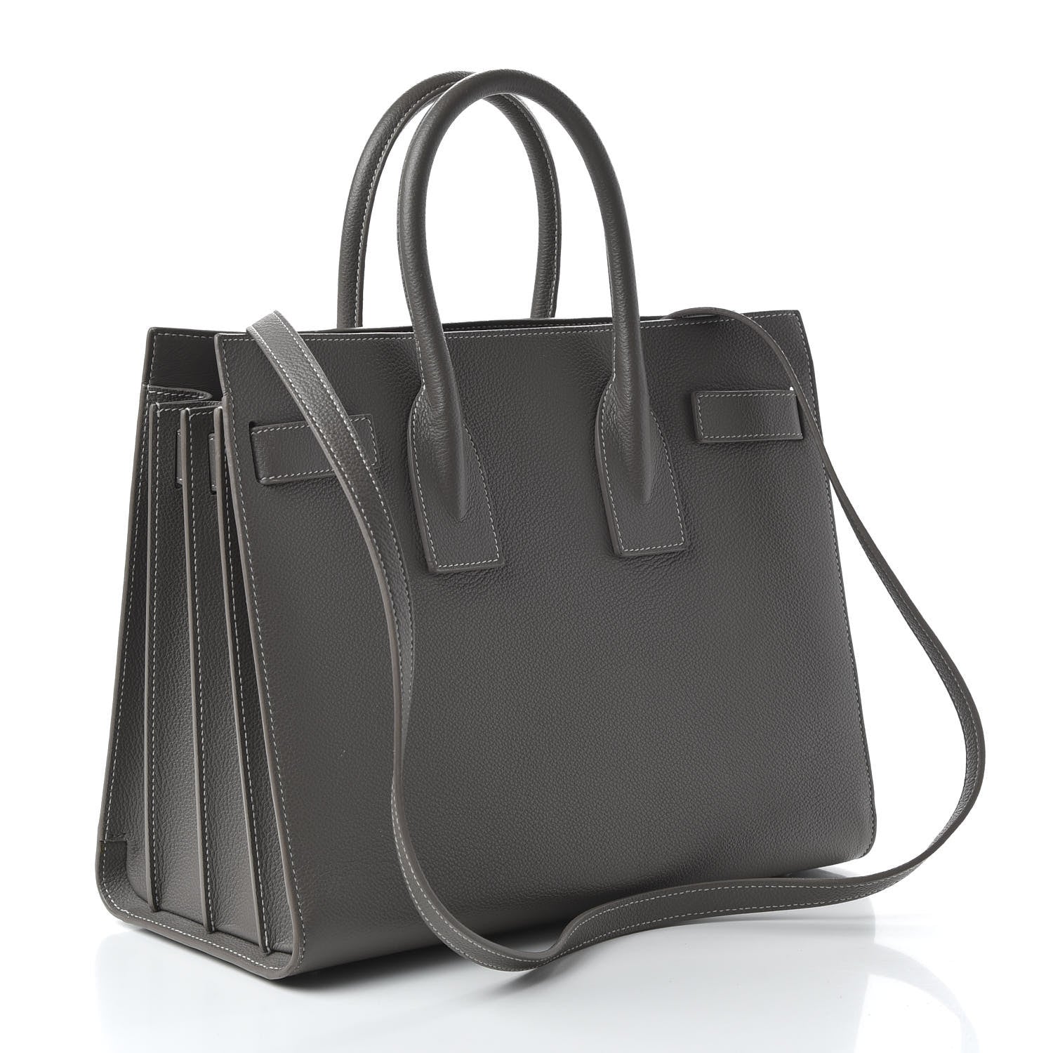 Saint Laurent Grained Calfskin Topstitch Small Sac De Jour Grey 4 of 13