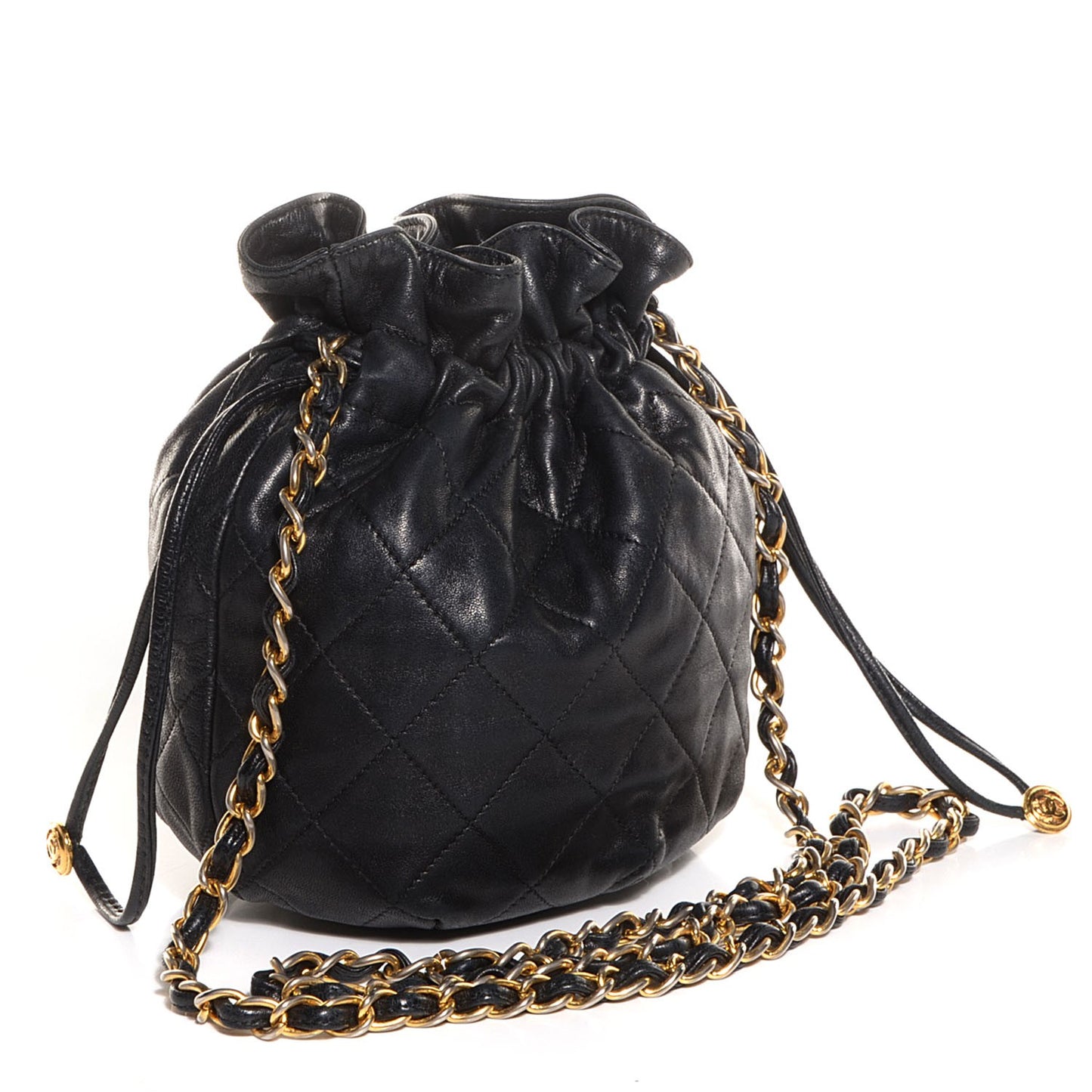 Lambskin Drawstring Pouch Bag Black