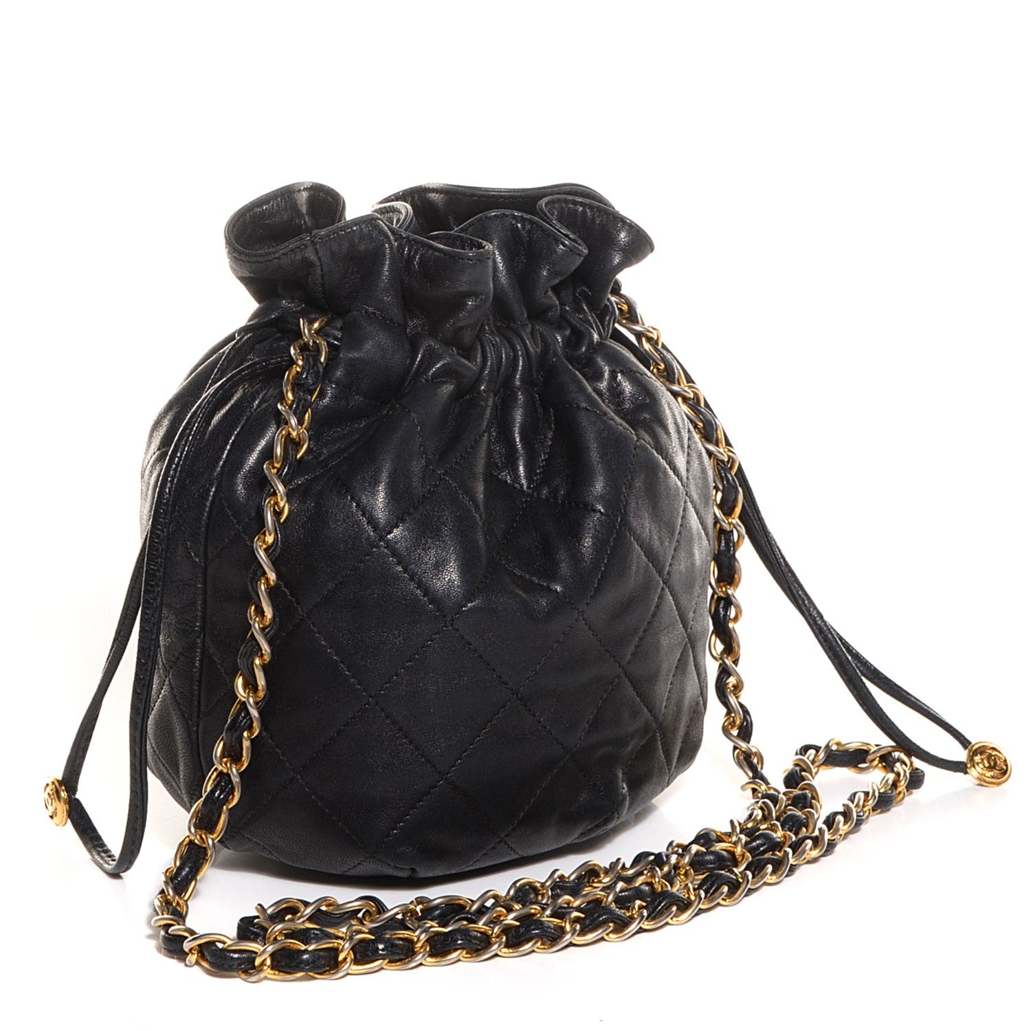 Chanel Lambskin Drawstring Pouch Bag Black 3 of 8