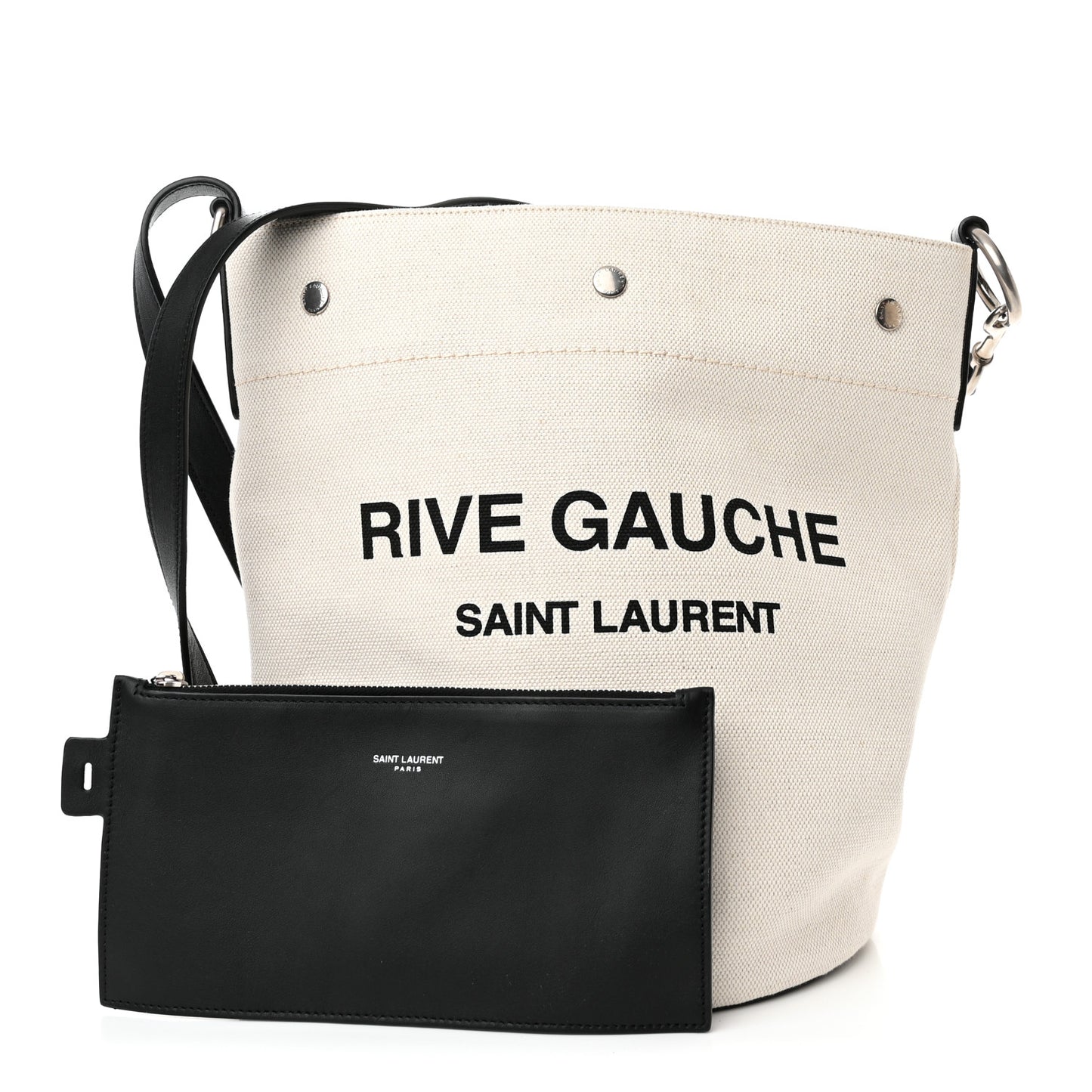 Linen Calfskin Rive Gauche Bucket Bag Greggio Natural