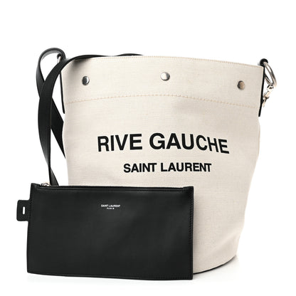Saint Laurent Linen Calfskin Rive Gauche Bucket Bag Greggio Natural 1 of 10