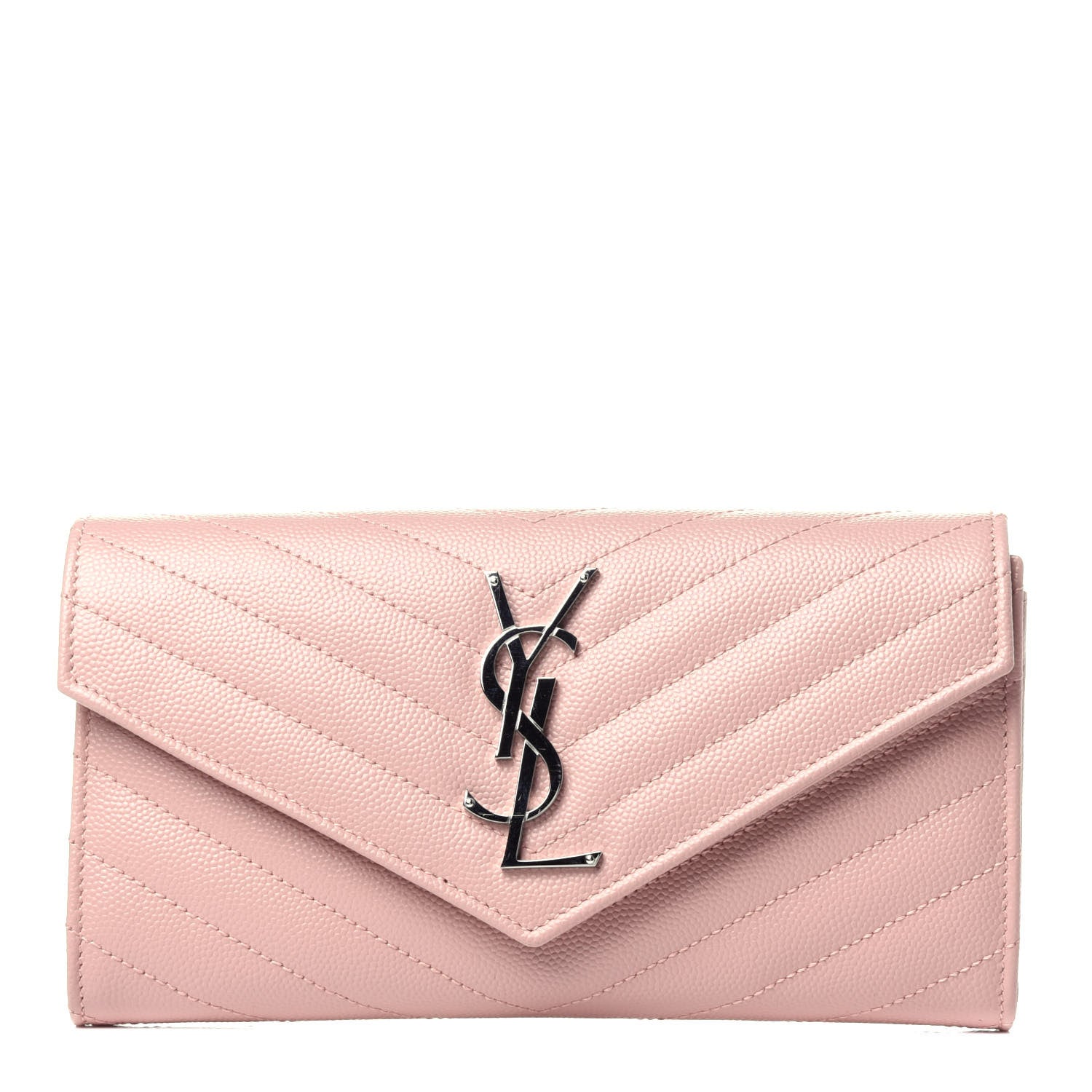 Saint Laurent Grain De Poudre Matelasse Chevron Monogram Flap Wallet Pale Pink 1 of 10