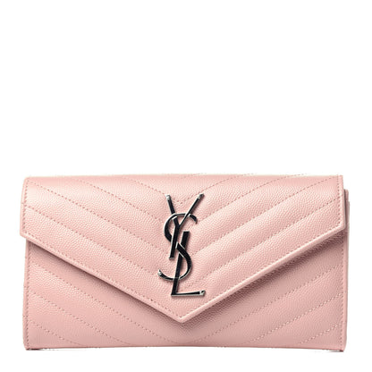 Saint Laurent Grain De Poudre Matelasse Chevron Monogram Flap Wallet Pale Pink 1 of 10