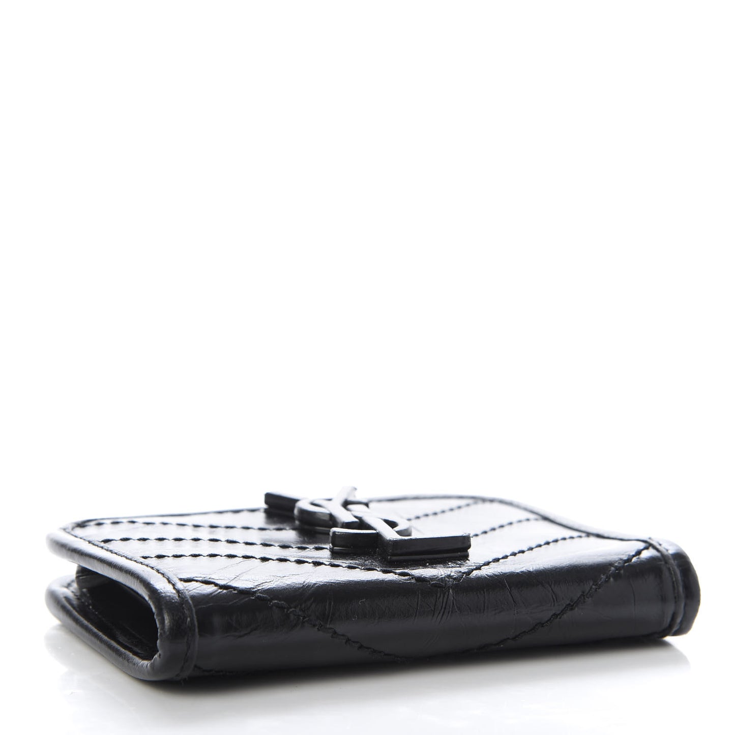 Crinkled Calfskin Matelasse Monogram Niki Card Holder Black