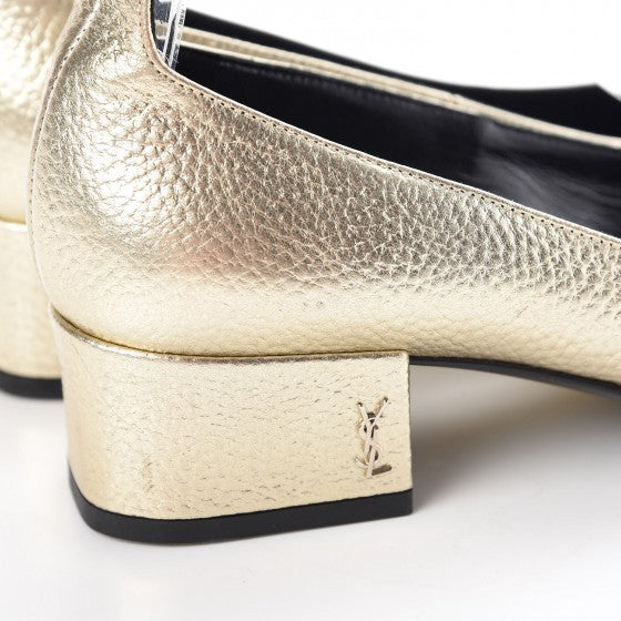 Metallic Calfskin Babies 40 Ankle Strap Pumps 37 Gold