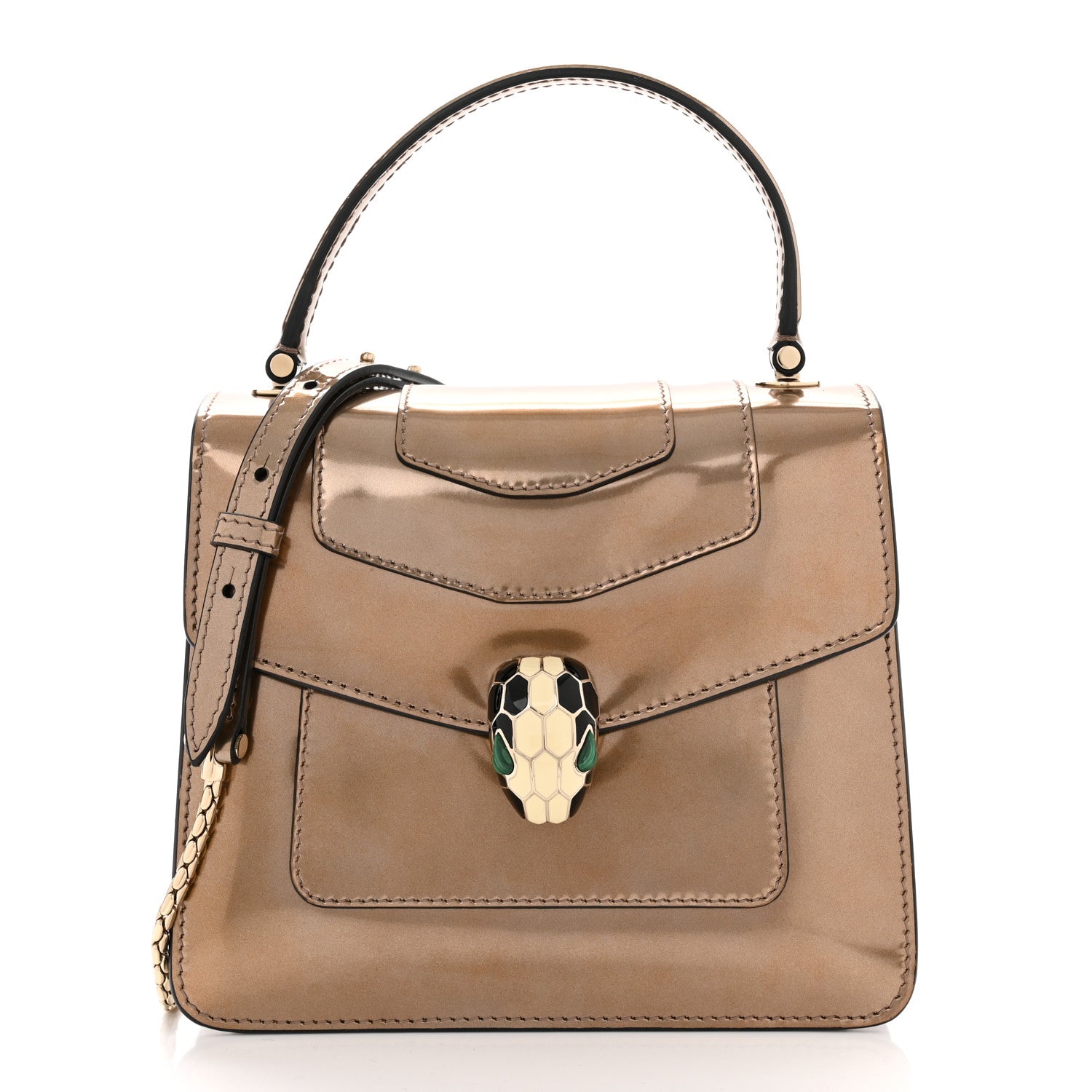 Bulgari Metallic Calfskin Serpenti Forever Top Handle Bronze 3 of 10