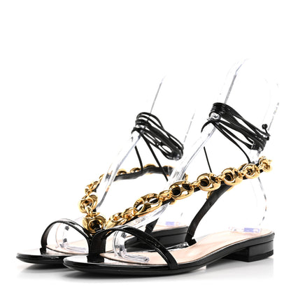 Gucci Vernice Crystal Lambskin Marina Ankle Wrap Sandals 38 Black 4 of 9