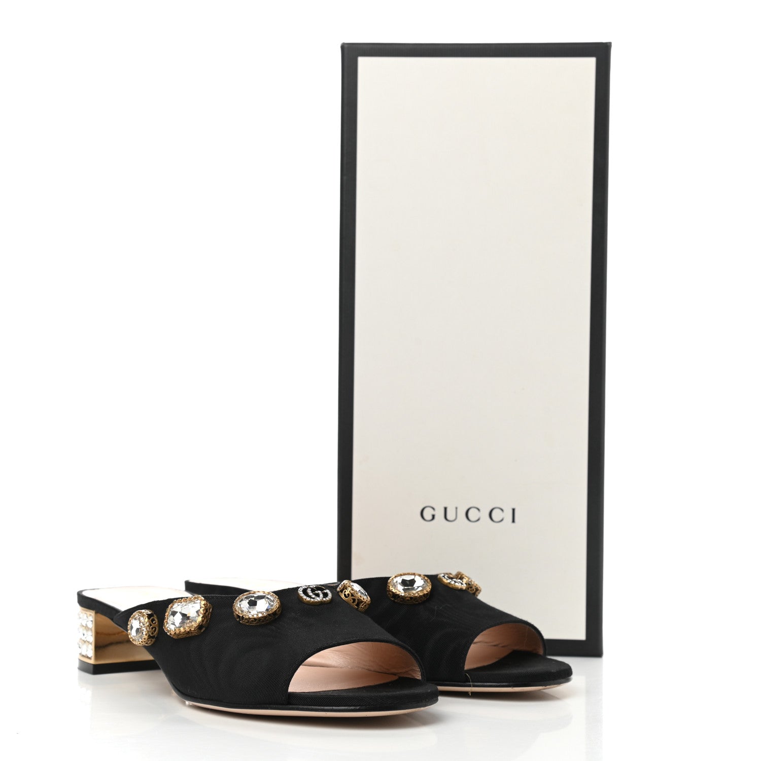 Gucci Moire Fabric Crystal Embellished Lyric Slide Sandals 36 Black 11 of 11