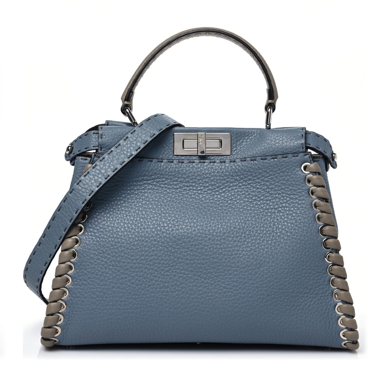 Cuoio Romano Selleria Vitello Dolce Lace Up Medium Peekaboo Iconic Satchel Nube Corda Tortora