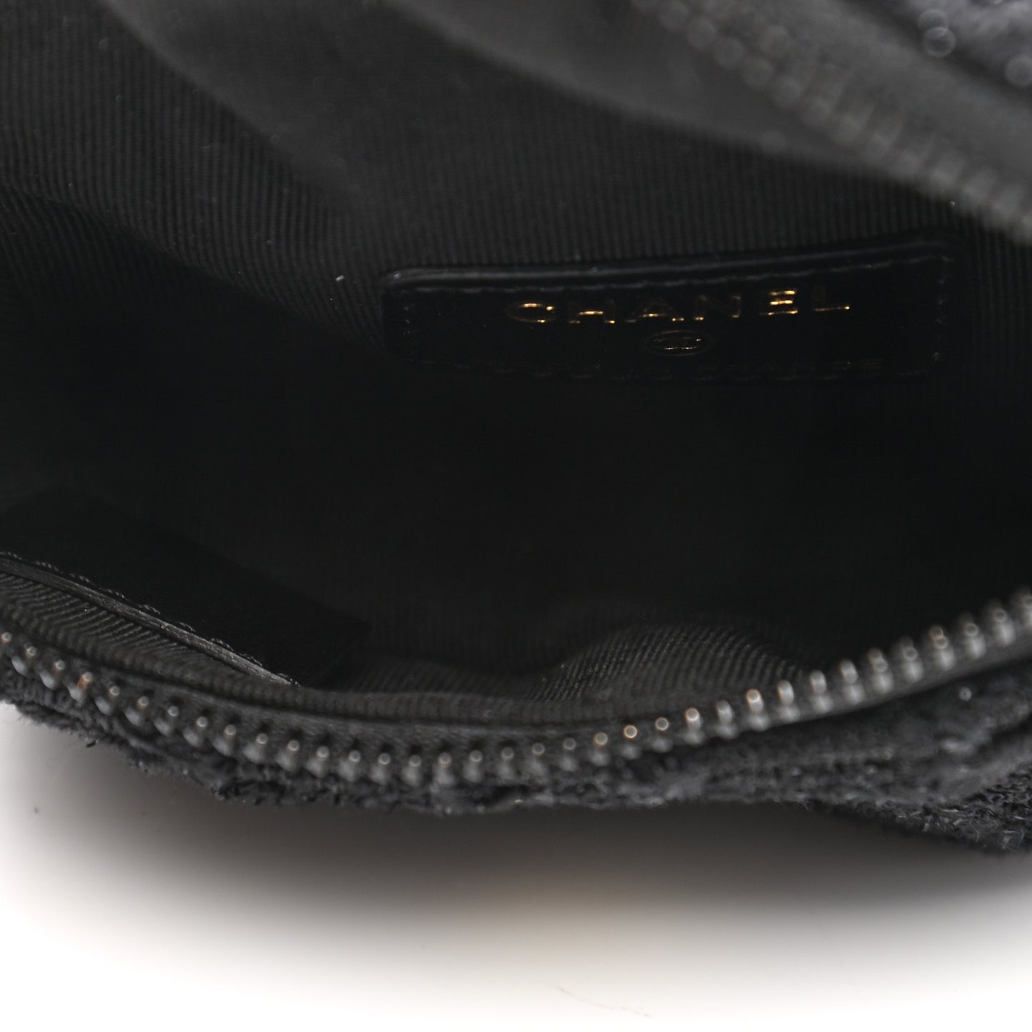 Tweed Lambskin Quilted Arm Coin Purse Black