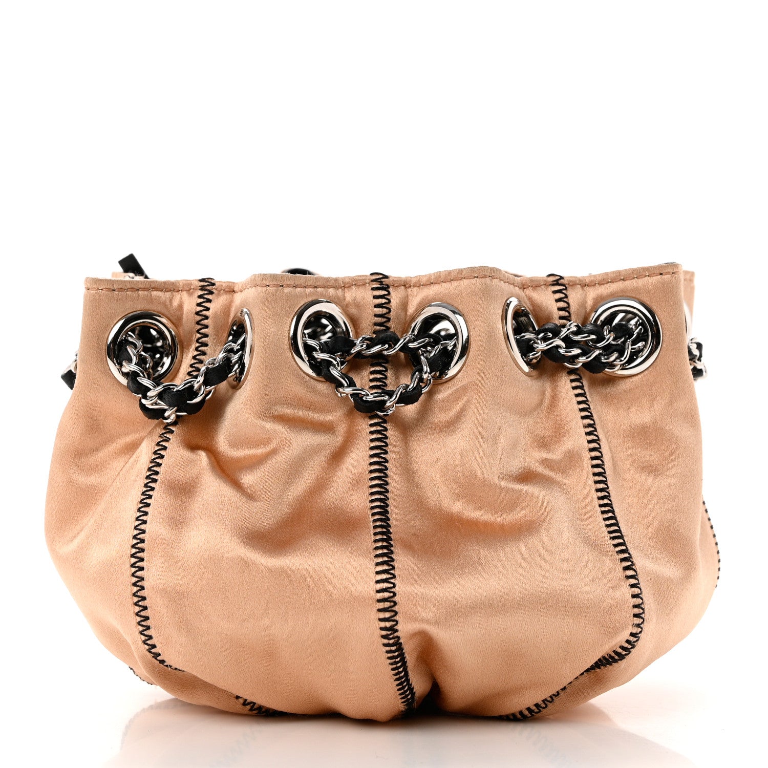Chanel Lambskin Satin Reversible Mini Sac Cordon Black Peach 8 of 9