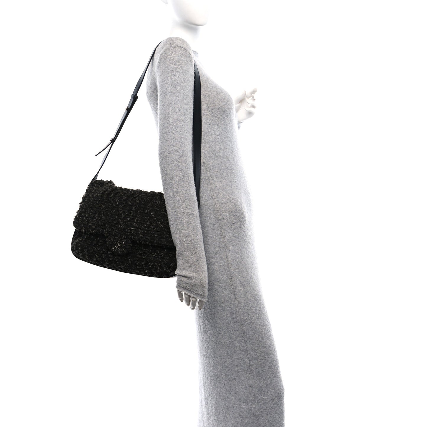 Tweed Maxi Single Flap Black Grey