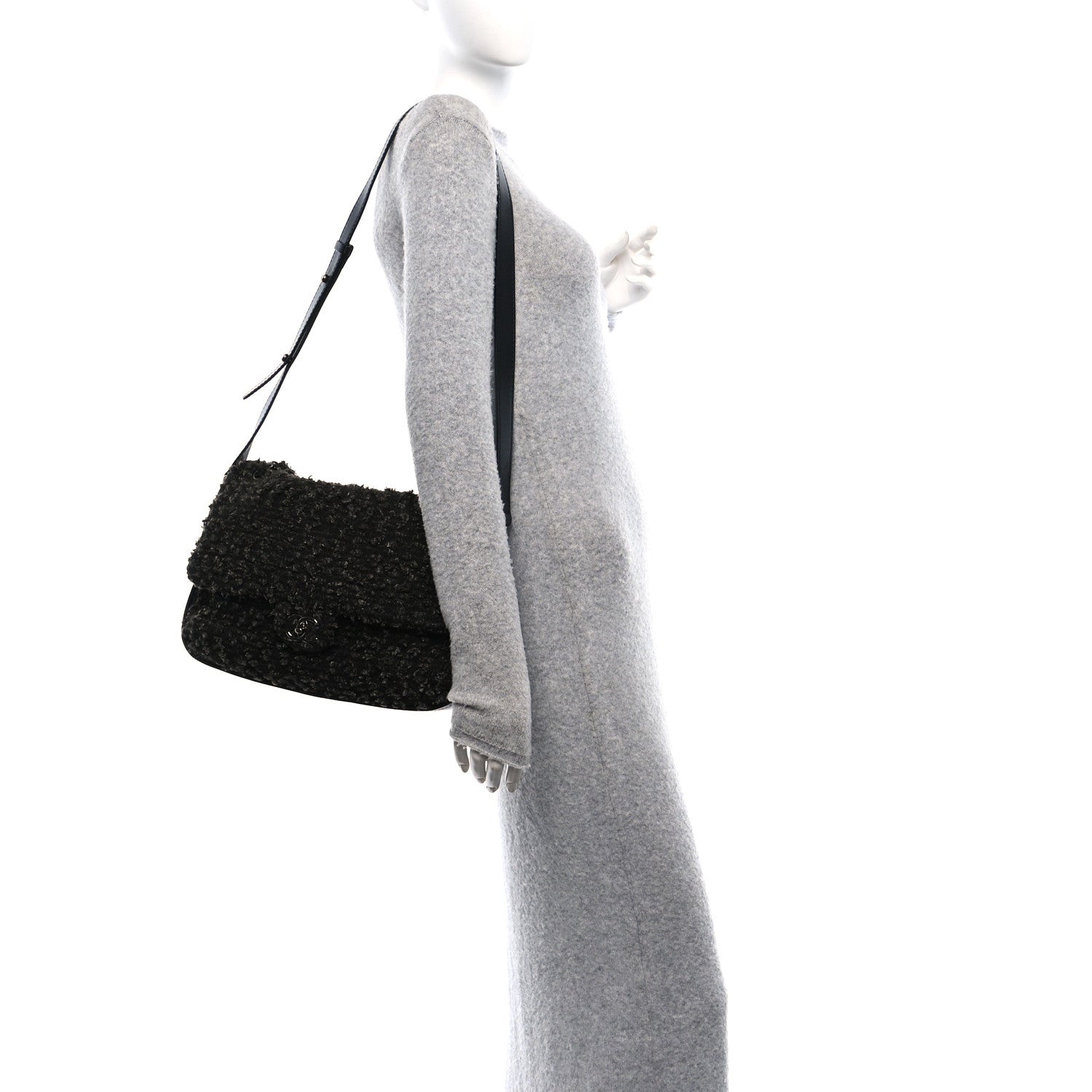Chanel Tweed Maxi Single Flap Black Grey 2 of 11