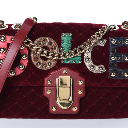 Dolce & Gabbana Velvet Watersnake Embellished Lucia Shoulder Bag Dark Purple 8 of 10
