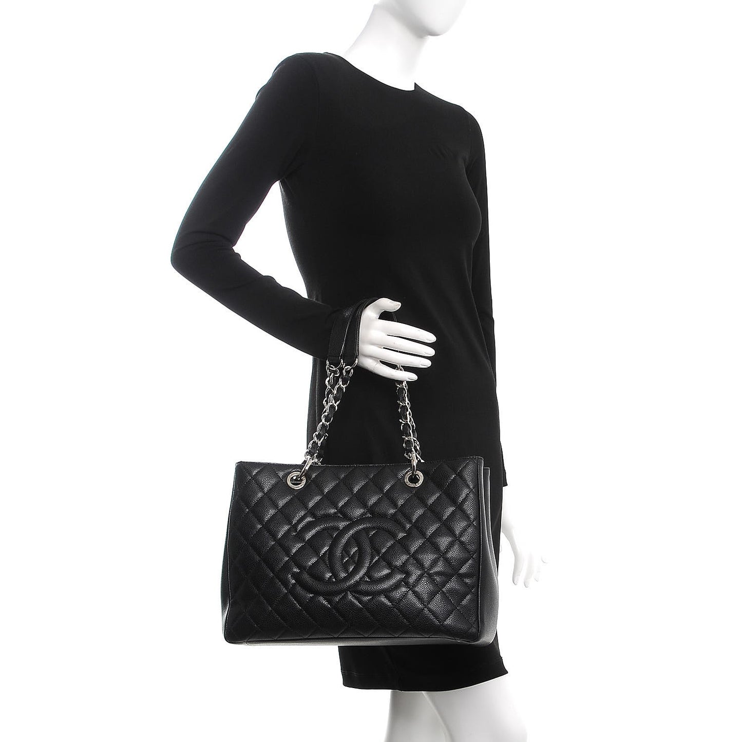 Caviar Quilted Grand Shopping Tote GST Black