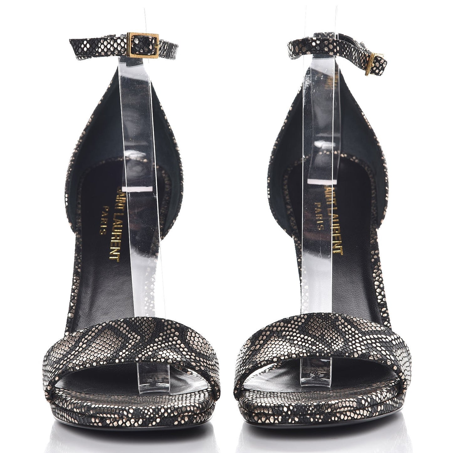 Metallic Python Calfskin Embossed Disco Jane 105 Ankle Strap Sandals 36.5 Black Gold