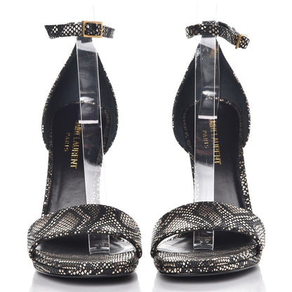 Saint Laurent Metallic Python Calfskin Embossed Disco Jane 105 Ankle Strap Sandals 36.5 Black Gold 2 of 8