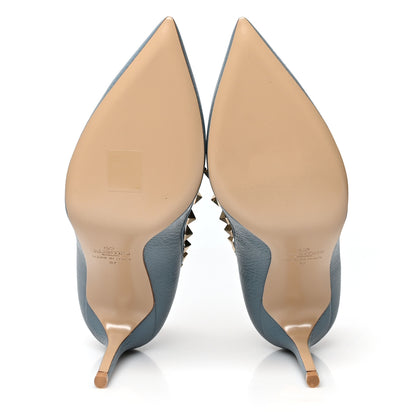 Valentino Garavani Pebbled Calfskin Rockstud 85mm Pumps 37 Light Blue 5 of 8