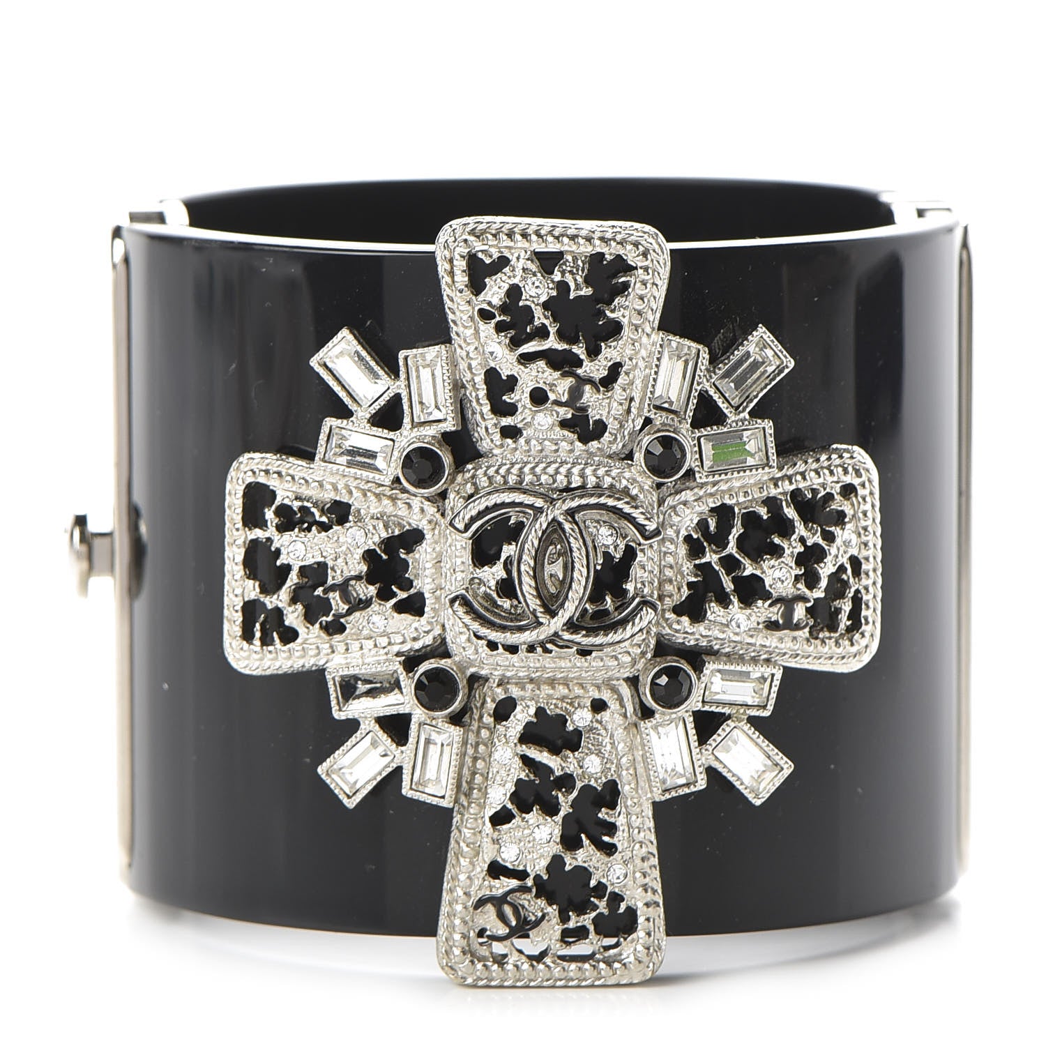 Chanel Resin Crystal CC Cross Cuff Black 1 of 5