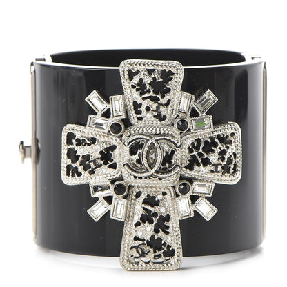 Chanel Resin Crystal CC Cross Cuff Black 1 of 5