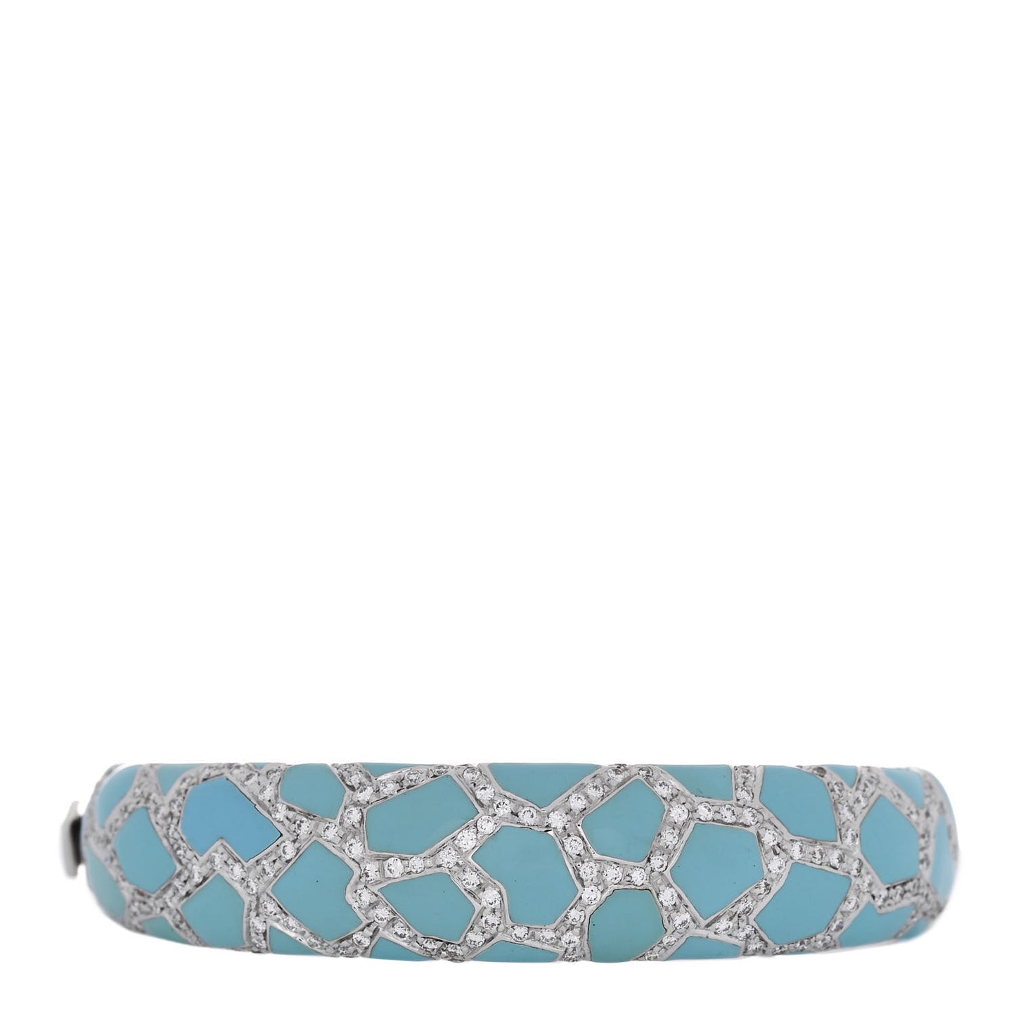 18K White Gold Diamond Enamel Bangle Bracelet Blue