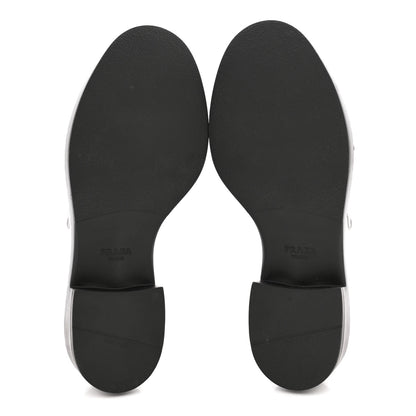 Prada Metallic Brushed Calfskin Metal Triangle Logo 50mm Loafers 39 Argento 5 of 11