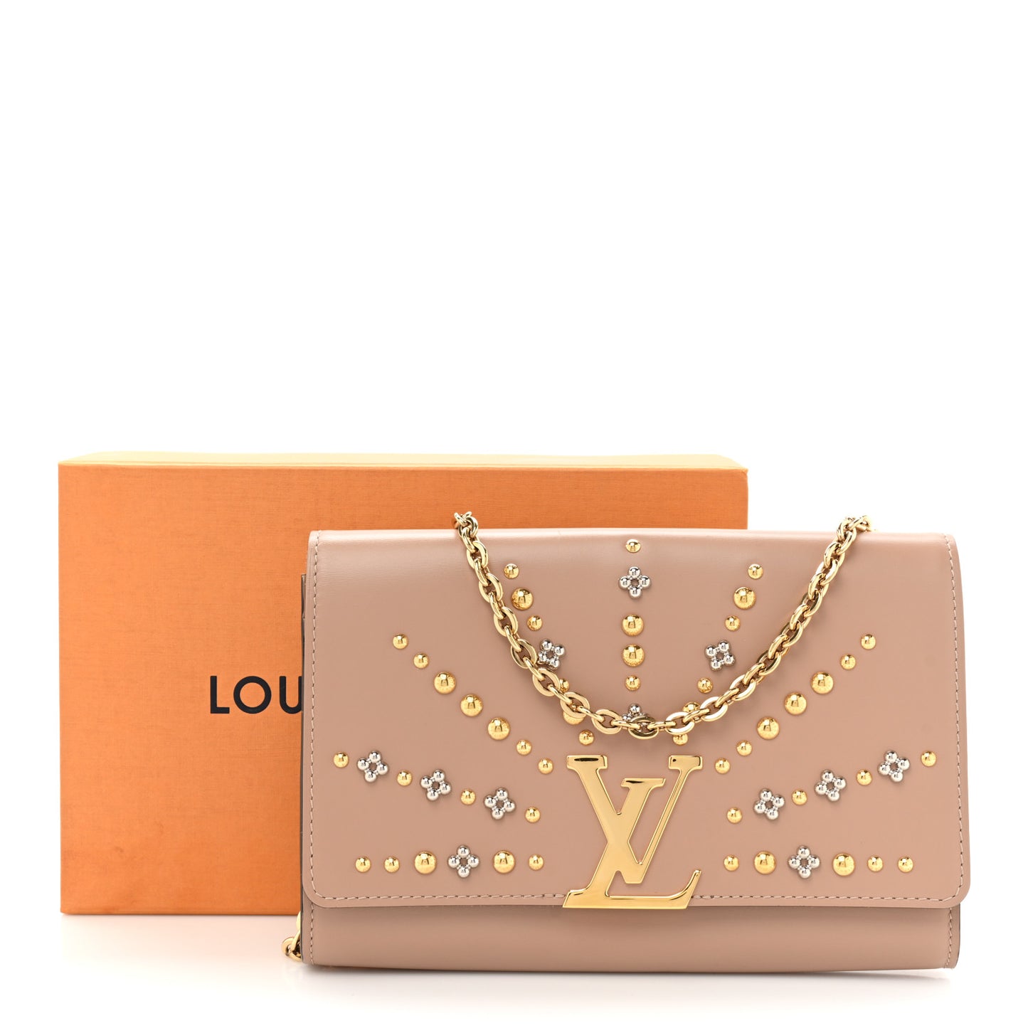 Calfskin Studded Louise Chain GM Nude