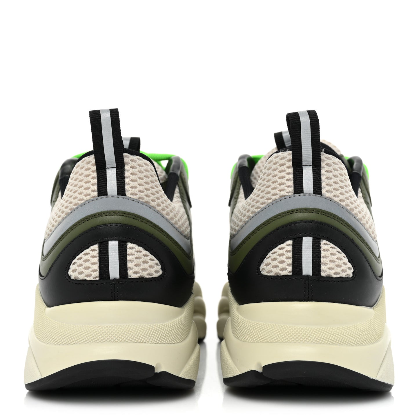 Technical Mesh Calfskin Mens B22 Sneakers 44 Olive Green Black Grey White