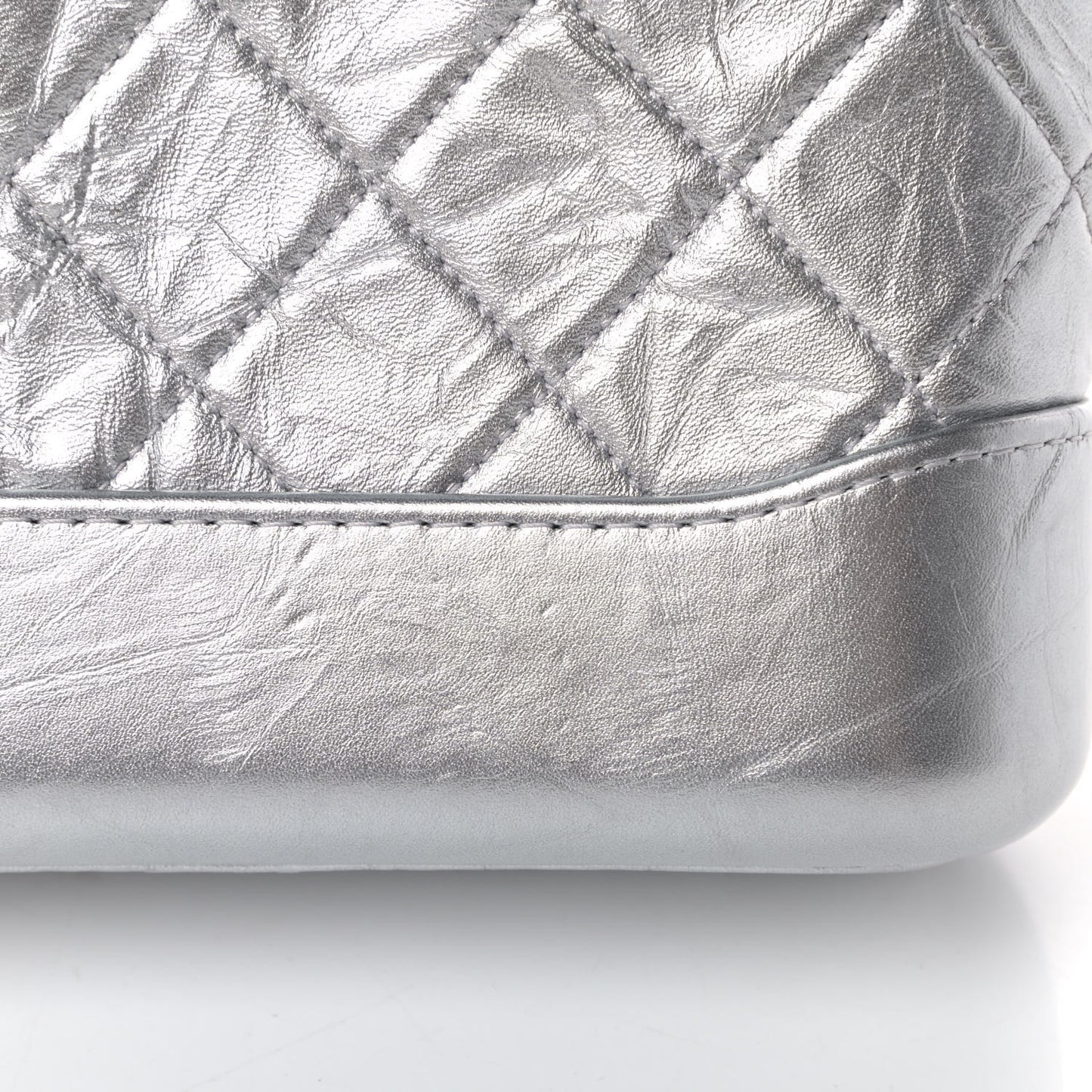 Metallic Aged Calfskin Quilted Small Gabrielle Hobo Silver