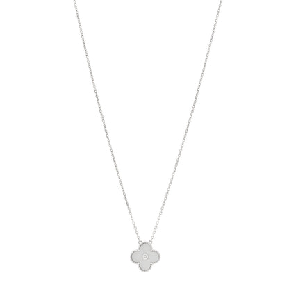 Van Cleef & Arpels 18K White Gold Diamond Mother of Pearl Vintage Alhambra Pendant Necklace 1 of 5
