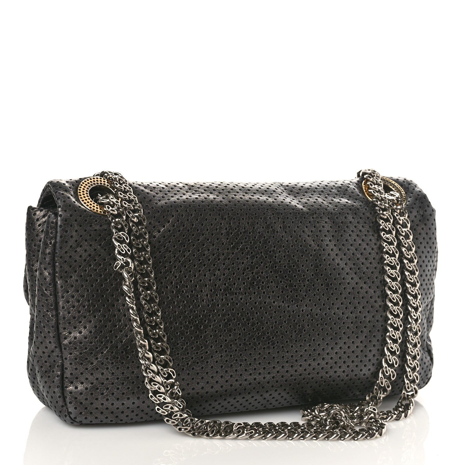 Chanel Metallic Crackled Calfskin Large Perforated Drill Flap Black 3 of 8