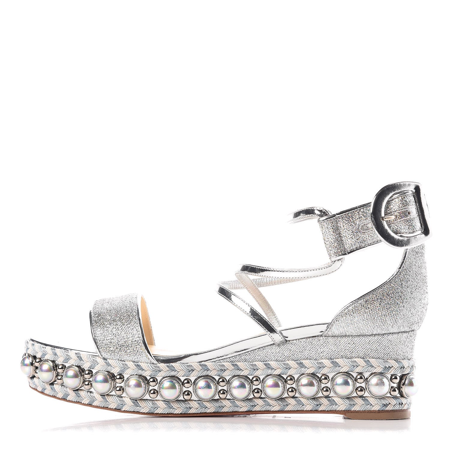 Christian Louboutin Crepe Satin Specchio Lurex Chocazeppa 60 Platform Sandals 38 Silver 1 of 7